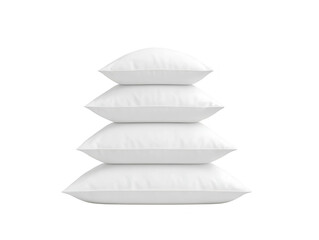 Four white pillows stacked neatly, soft and fluffy, isolated on transparent background, perfect for bedroom, hotel, or home decor concepts, conveying comfort and relaxation