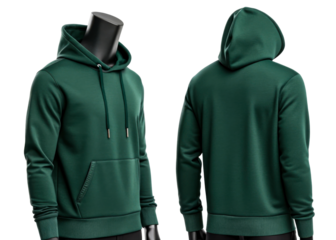 Green men pullover hoodie sweatshirt front back view, cut out transparent