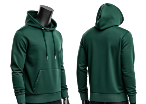 Green men pullover hoodie sweatshirt front back view, cut out transparent - Powered by Adobe