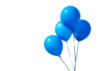 Four Vibrant Blue Balloons Float Against Textured White Wall