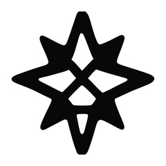 Stylized eight-pointed star symbol with geometric design in black and white.