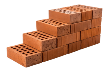 Stacked red hollow bricks in stepped formation
