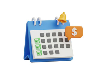 Financial deadline reminder and payment schedule concept on desk calendar isolated on transparent background
