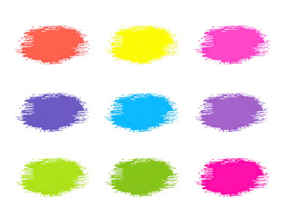 Colorful paint brush strokes arranged in grid display vibrant red yellow pink purple blue and green shades on transparent background evoking creativity and artistic inspiration