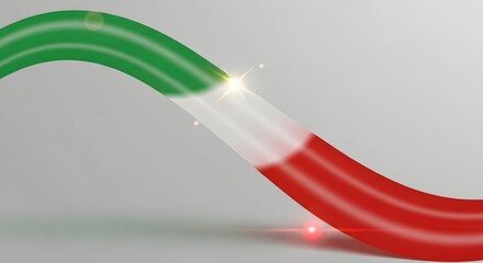 Abstract ribbon with red, white, and green stripes on gray gradient background.