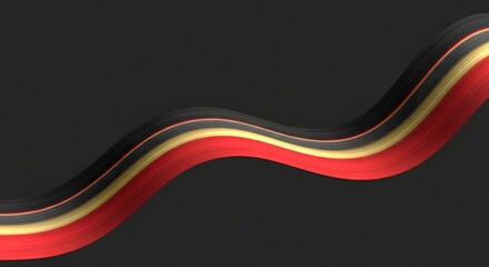 Abstract wavy lines in black, gold, and red on a dark gray background.
