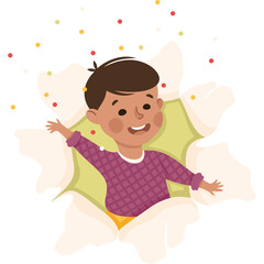 Joyful Young Boy Emerging From A Flower Surrounded By Confetti In A Studio Setting With A Transparent Background