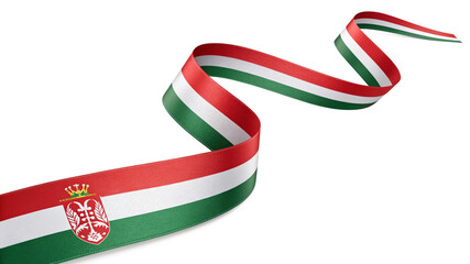 Hungarian flag ribbon with coat of arms isolated on transparent background