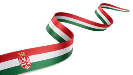 Hungarian flag ribbon with coat of arms isolated on transparent background