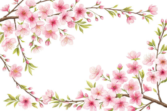 Pink cherry blossom branches with blooming flowers