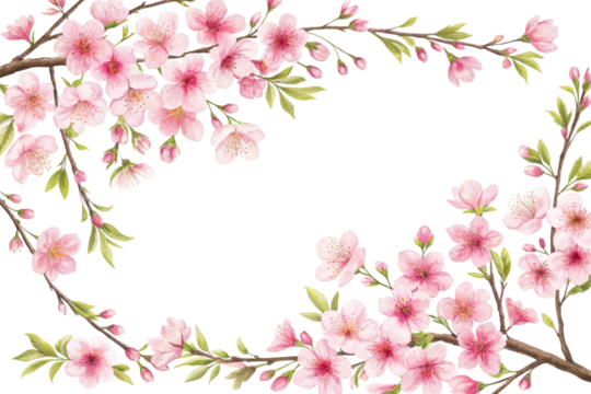 Pink cherry blossom branches with blooming flowers