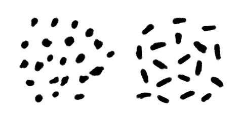 Black ink brush scribble dots drawing. Flat design element for grunge texture background. Suitable for modern graphic compositions, backgrounds, artistic overlays, or design accents. 