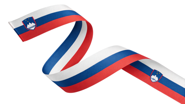 Waving slovenian flag ribbon isolated on transparent background