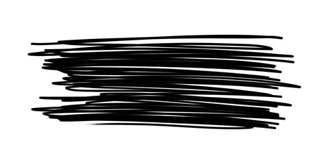 Black ink brush scribble line drawing. Flat design element for grunge texture background. Suitable...