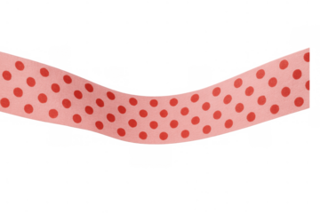 Pink polka dot ribbon banner creating a decorative border, retro design element for gifts, parties, and celebrations, transparent