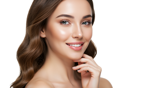 Portrait of charming woman looking at camera and smiling. Healthy face skin care beauty, skincare cosmetics and cosmetology concept. - Powered by Adobe