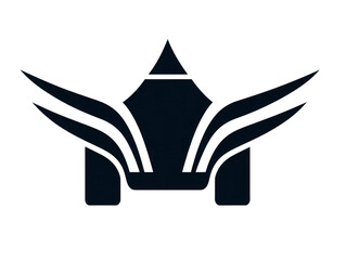 Abstract black geometric logo with symmetrical wings, sharp lines, and central pointed shape, evoking sense of power, speed, and modern design, suitable for technology or automotive branding