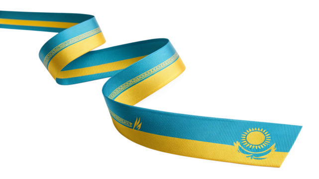 Kazakhstan flag ribbon isolated on transparent background