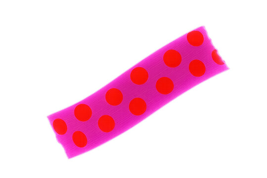 Pink ribbon with red polka dots diagonal on a transparent background, celebrating party and crafting supplies