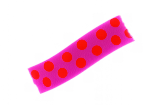 Pink ribbon with red polka dots diagonal on a transparent background, celebrating party and crafting supplies