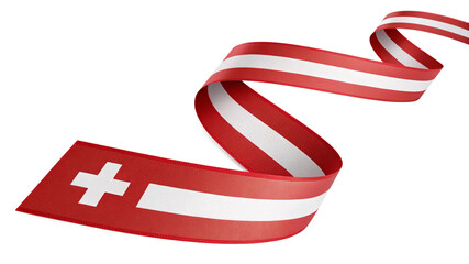 Swiss flag ribbon waving isolated on transparent background