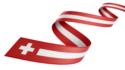 Swiss flag ribbon waving isolated on transparent background