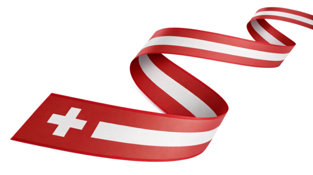 Swiss flag ribbon waving isolated on transparent background