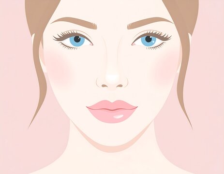 Illustration of a woman's face with light skin and blue eyes