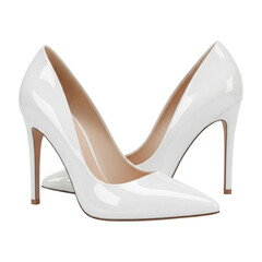 Pair of Contemporary White Heels Perfect for Fashion Advertising, Cut Out, Clipping Path, Isolated on a Transparent PNG Background.