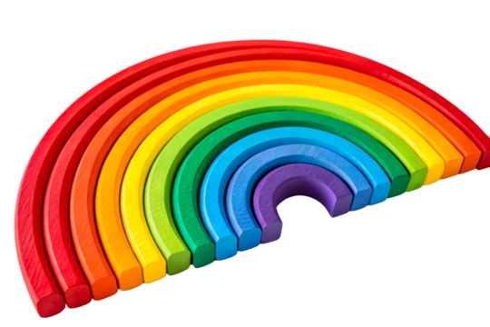 Wooden rainbow stacking toy colorful children blocks game, cut out transparent