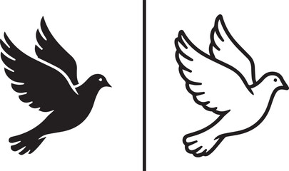 Obraz premium Simple flying dove vector icon set symbolizing peace, freedom, and spirituality on white background