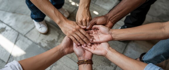Teamwork hands together collaboration unity support partnership success group cooperation diverse hands
