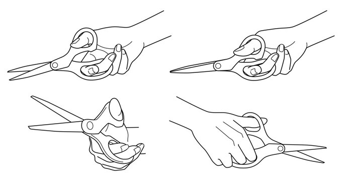 ハサミを持つ手のモノクロ線画