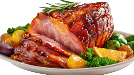 Delicious roasted meat dishes featuring lamb chops and duck with mixed vegetables on a plate for a gourmet dinner meal