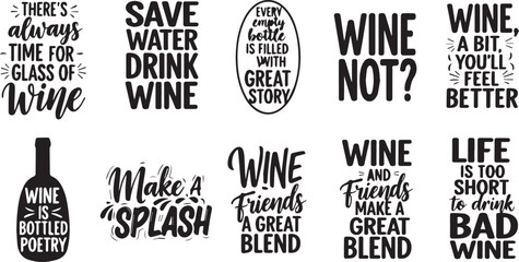 Humorous wine quotes vector bundle for apparel, posters, and merchandise designs