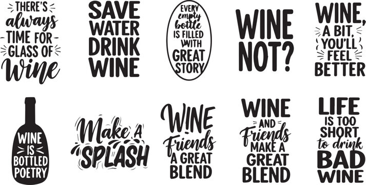Humorous wine quotes vector bundle for apparel, posters, and merchandise designs
