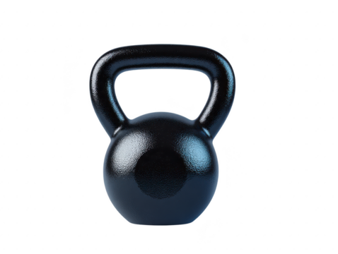 Black kettlebell with textured surface, isolated on transparent background, used for strength training, fitness, and gym workouts, reflecting healthy and active lifestyle