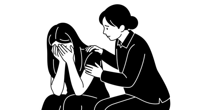 Illustration of woman comforting crying friend support and empathy art