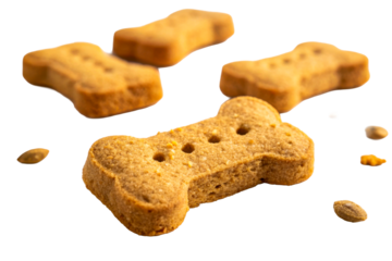 Dog biscuit bone shape golden brown pet treat snack, cut out transparent