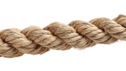 Obraz premium Nautical brown jute rope texture with a strong knot, isolated on a white background