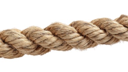 Nautical brown jute rope texture with a strong knot, isolated on a white background