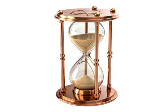 Antique hourglass with sand flowing in clear glass