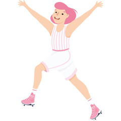 Joyful Young Woman With Pink Hair Skates In A White And Pink Outfit Arms Raised In A Dynamic Pose Against A Transparent Background