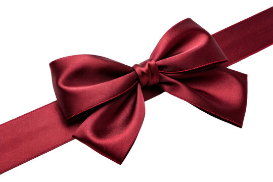 Deep Red Satin Ribbon Tied in a Bow on White