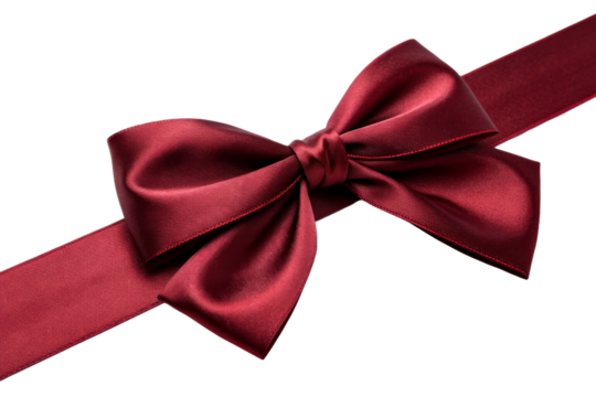 Deep Red Satin Ribbon Tied in a Bow on White