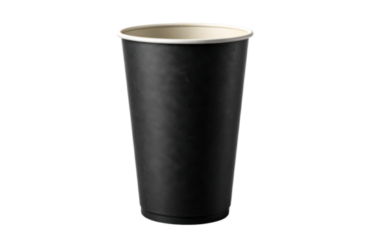 Tall Black Paper Cup with White Rim Isolated on White - Powered by Adobe