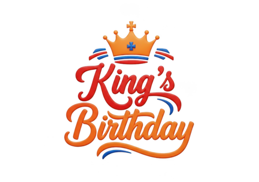 King's birthday festive typography with golden crown, celebrating royalty. isolated on transparent background
