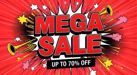 Explosive mega sale announcement with up to 70 percent off discount