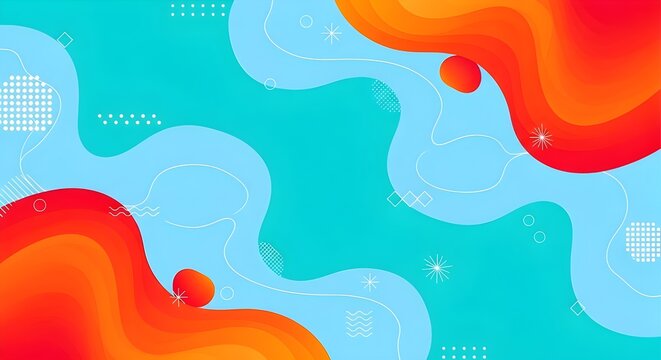 Abstract fluid shapes and organic forms with vibrant gradient colors and halftone dots