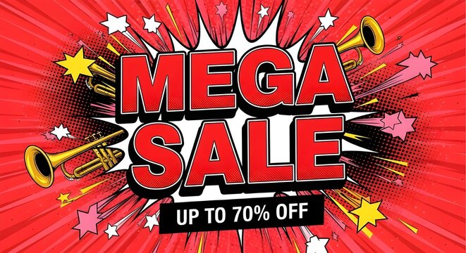 Explosive mega sale announcement with up to 70 percent off discount